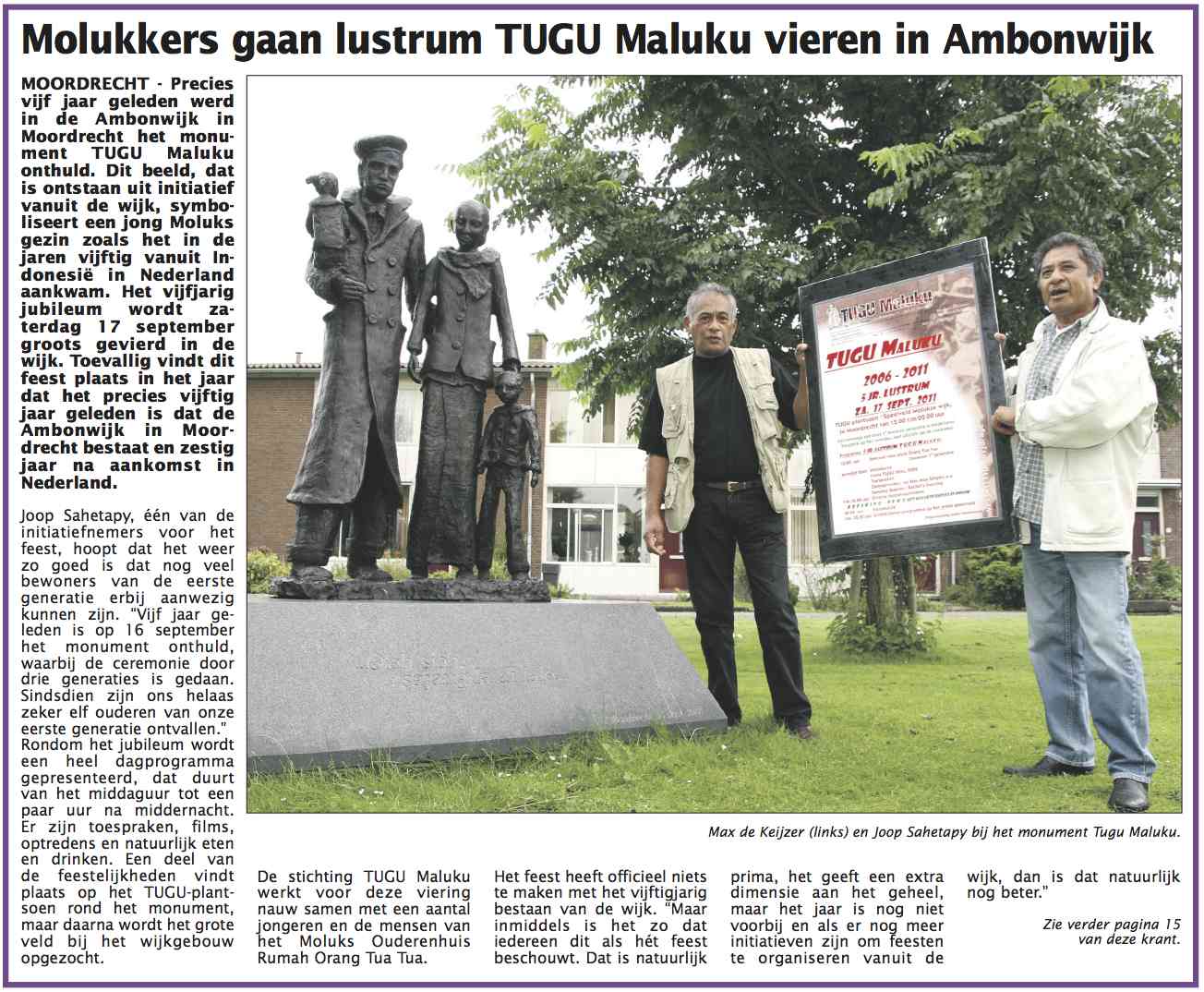 Je bekijkt nu Molukkers gaan lustrum Tugu Maluku vieren in Ambonwijk