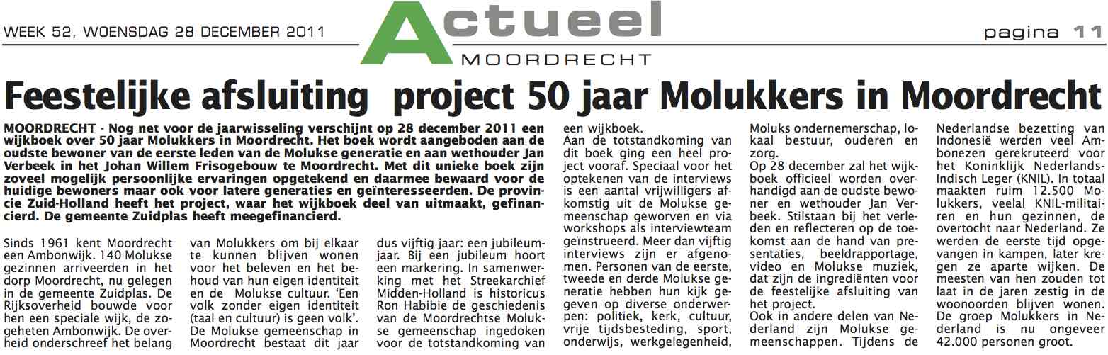 Je bekijkt nu Feestelijke afsluiting project 50 jaar Molukkers in Moordrecht